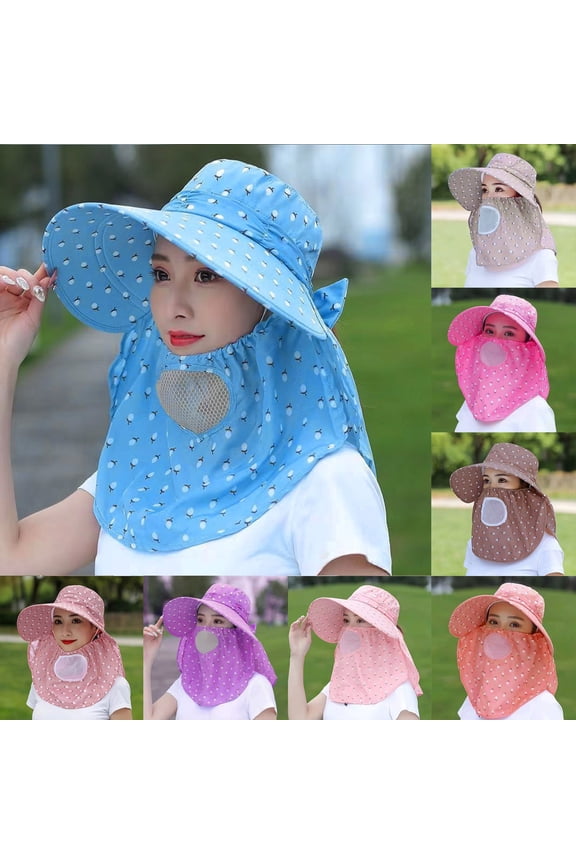 Purple Wide Brim Sun Hats Men and Women with Detachable Face Mask Polyester UPF 50+ UV Protection Waterproof Packable Bucket Hat for Men & Women, Fishing Hiking Beach Garden One Size