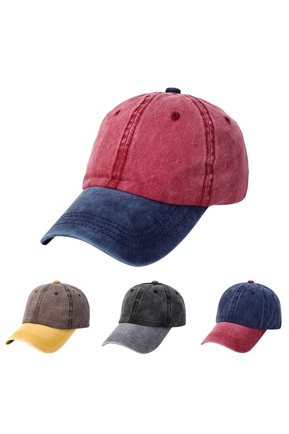 Red Patchwork Hat Unisex Vintage Washed Cotton Baseball Cap Polyester,Spandex Vintage Adjustable Dad Hats Gift for Men/Women,Unstructured One Size