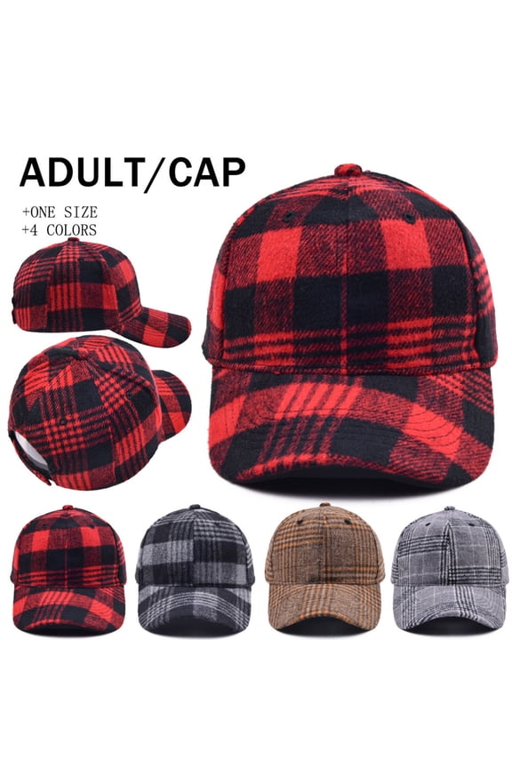 Red Plaid Baseball Hat Unisex Vintage Washed Unstructured Baseball Cap Cotton Adjustable Original Classic Low Profile Cotton Hat Unconstructed Plain Cap Men Women One Size