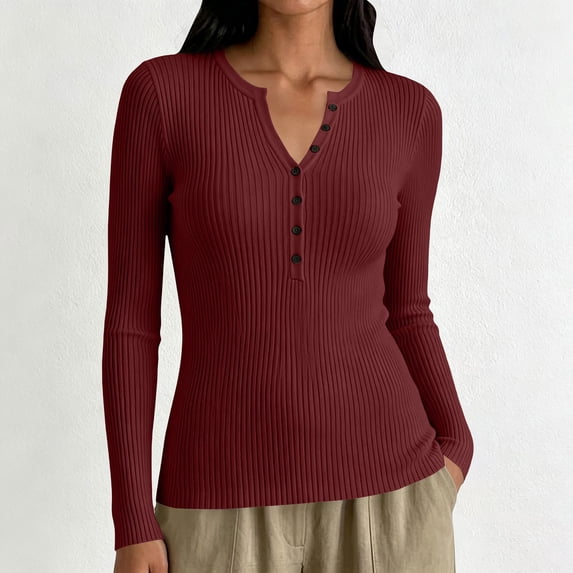 Only Moment Red Womens Long Sleeve Sweater Crew Neck Deco Buttons Work Tunic Tops, Trendy Cute Sweaters, Dressy Casual Blouse, Plus Size, 2026 Teacher Outfits, Fashion Winter Clothes XS
