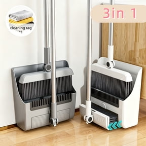 Moment Ritual 3-in-1 Broom and Dustpan Set with Trash Bag Holder, White