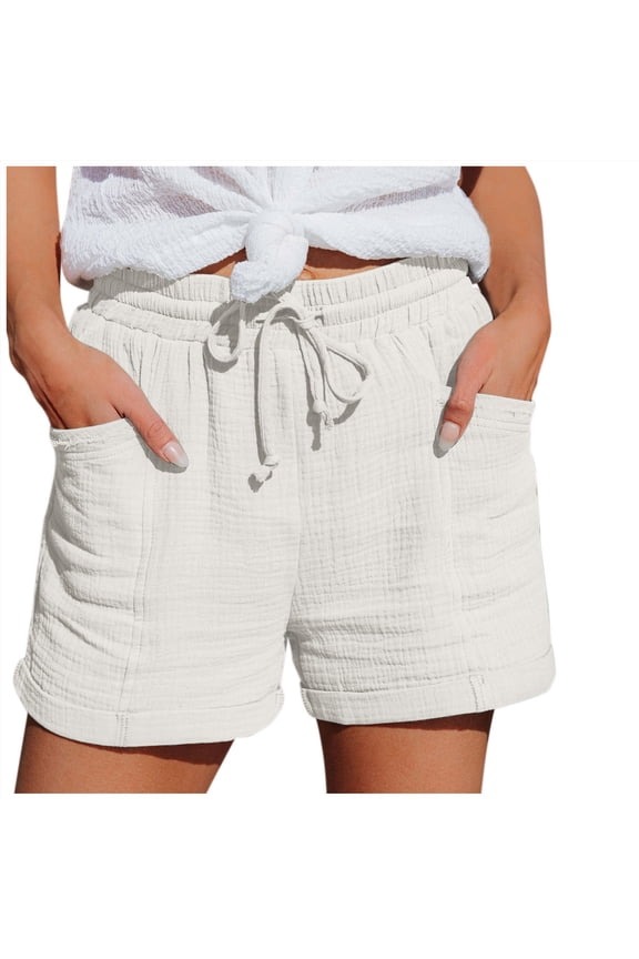 Shorts Women High Waist Linen Wide Leg Drawstring Plus Size Flowy Casual Beach Vacation Daily Outdoor Leisure Solid Versatile Simple