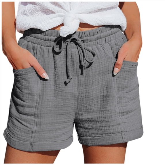 Only Moment Shorts Women High Waist Linen Wide Leg Drawstring Plus Size Flowy Casual Beach Vacation Daily Outdoor Leisure Solid Versatile Simple