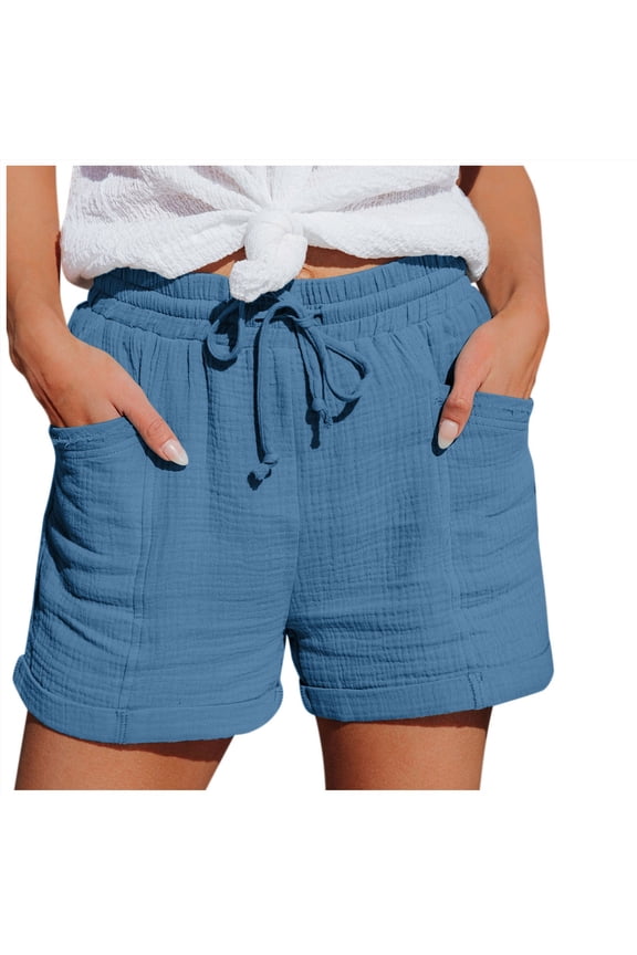 Shorts Women High Waist Linen Wide Leg Drawstring Plus Size Flowy Casual Beach Vacation Daily Outdoor Leisure Solid Versatile Simple