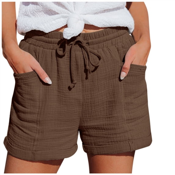 Only Moment Shorts Women High Waist Linen Wide Leg Drawstring Plus Size Flowy Casual Beach Vacation Daily Outdoor Leisure Solid Versatile Simple