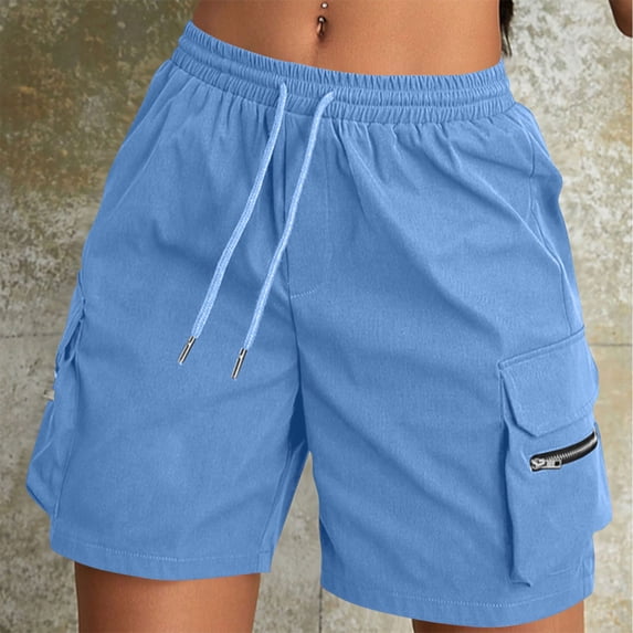 Only Moment Shorts for Women Polyester,Spandex Hiking Cargo Bermuda Shorts Lightweight Knee Length Capris for Summer Travel Fishing Wowomen's Sports & Recreation Shorts Light Blue,S