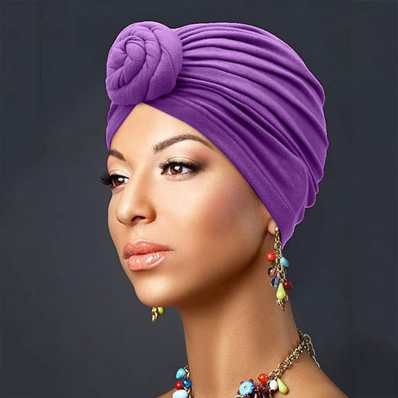 Only Moment Turbans for Women with Cancer Stretchy Polyester Turbans for Women Spandex Beanie Twist Headscarf Pre Tied Double Braid Headwrap Hat Purple,One Size