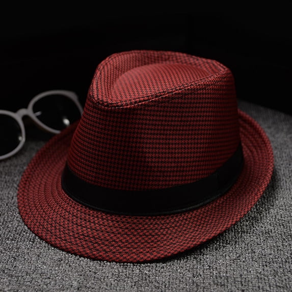 Only Moment Vintage style hat Outdoor Adventure Straw Panama Hat, UPF 80+ Wide Brim Fedora Sun Cap, Packable Travel Headwear for Global Trips Red,One Size