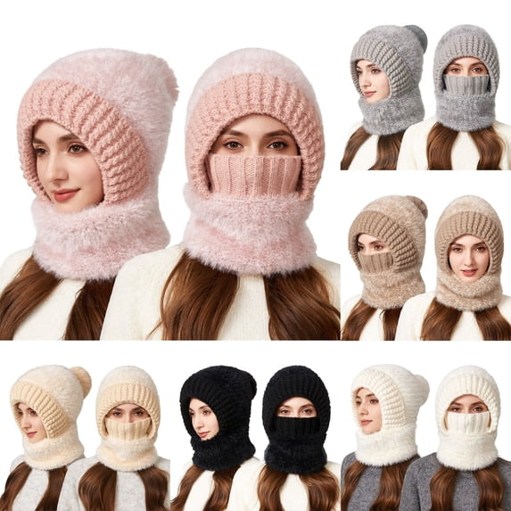 Only Moment Warm Fleece Lined Beanie Knit Ski Stocking Cap Grey Beanie Hat with Scarf and Mask knit Fleece Lined Beanie Soft Warm Knit Hat Ski Stocking Cuffed Cap One Size