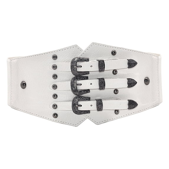 Only Moment White Elastic Girdle No Show Invisible Elastic Belts for Women Imitation Leather Fashion Leather Belts for Jeans Pants Ladies Belts with Gold Buckle One Size