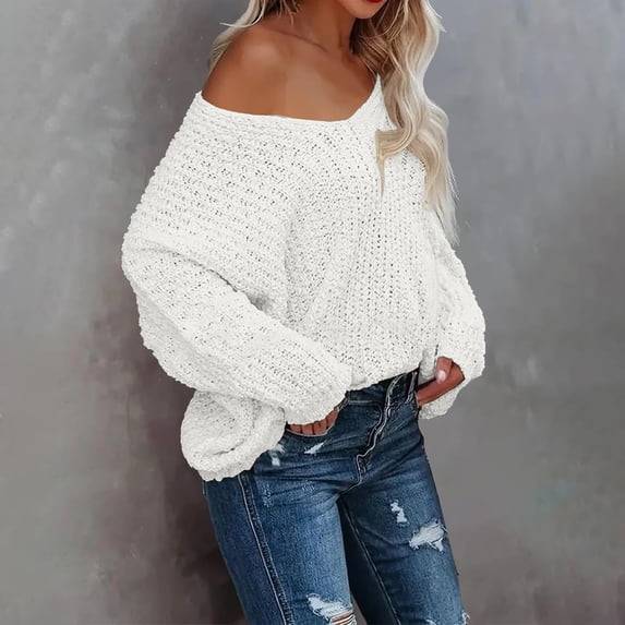 Only Moment White Women's Long-Sleeve Lightweight Sweater Crew Neck Long Sleeve Tops, Soft Cozy Knit Pullover, Travel Work Daily Wear Clothes, 2026 Fall Casual Dressy Outfits M