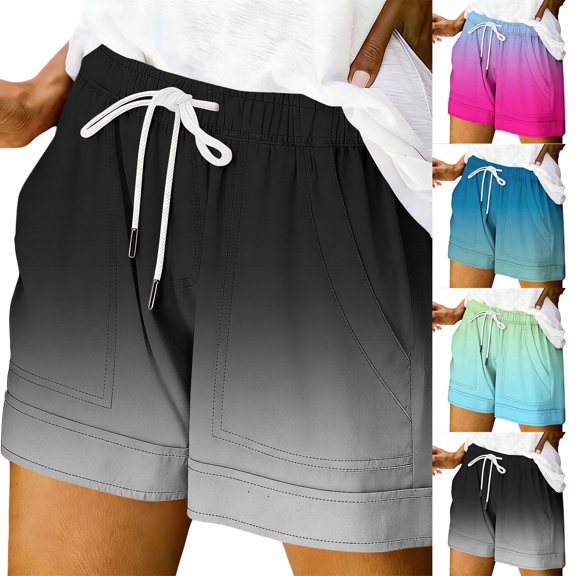 Only Moment Women's Casual Elastic Waist Lounge Shorts Polyester,Spandex Printed Shorts Lightweight Shorts for Women Casual Summer Shorts with Pockets Womens Shorts Sky Blue,S