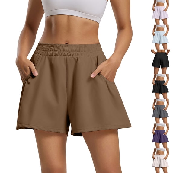 Only Moment Women's Casual Elastic Waist Lounge Shorts Polyester,Spandex Stretch Ankle Sweatpants for Golf, Athletic, Lounge, Travel, Work Yoga Shorts for Wowomen Purple,S