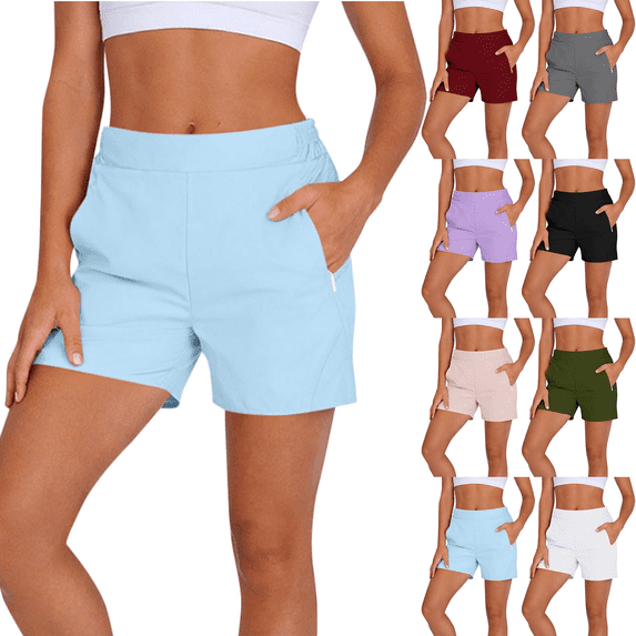 Only Moment Women's Drawstring Sweat Shorts Polyester,Spandex Summer Elastic High Waist Soild Color Lounge Pants Casual Comfy Workout Gym Shorts with Pockets Womens Shorts Athletic Light Blue,S