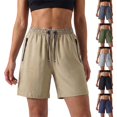 thumbnail image 1 of Only Moment Women's Summer Shorts Polyester Ice Silk with Pockets High Waisted Stretch Knee Length Shorts for Women Summer Walking Basketball Shorts Women Grey,L, 1 of 5