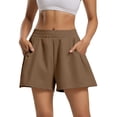 thumbnail image 1 of Only Moment Women's Summer Shorts Polyester,Spandex Ankle Golf Pants Pull On Business Casual Travel Dress Pants with Pockets Yoga Shorts with Pockets for Wowomen Coffee,M, 1 of 5