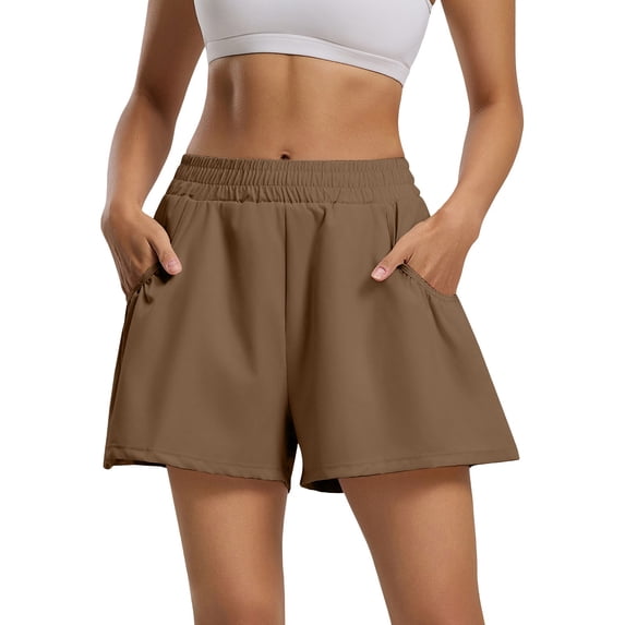 Only Moment Women's Summer Shorts Polyester,Spandex Ankle Golf Pants Pull On Business Casual Travel Dress Pants with Pockets Yoga Shorts with Pockets for Wowomen Coffee,M
