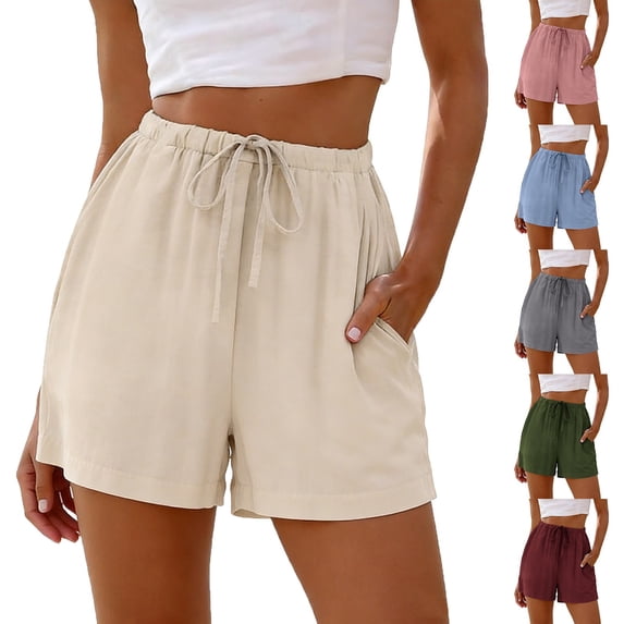 Only Moment Women's Summer Sweat Shorts Polyester Dressy Casual Elastic High Waisted,Comfy Lightweight Airy,Summer Shorts for Beach,Travel & Vacation Linen Shorts Pink,S