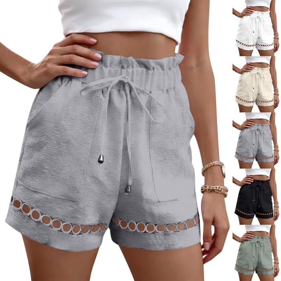 Only Moment Women's Summer Sweat Shorts Wash Cotton Summer Casual Elastic High Waisted Wide Leg Cute Dressy 2026 Vacation Beach Clothes Womens Shorts Black,S