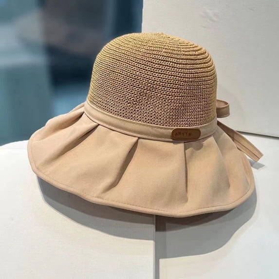Only Moment Womens Beach Sun Straw Hat Foldable Straw Hat for Women Polyurethane Fiber Summer Beach Sun Straw Hats for Women Wide Brim Packable Travel Bucket Hats Khaki,One Size