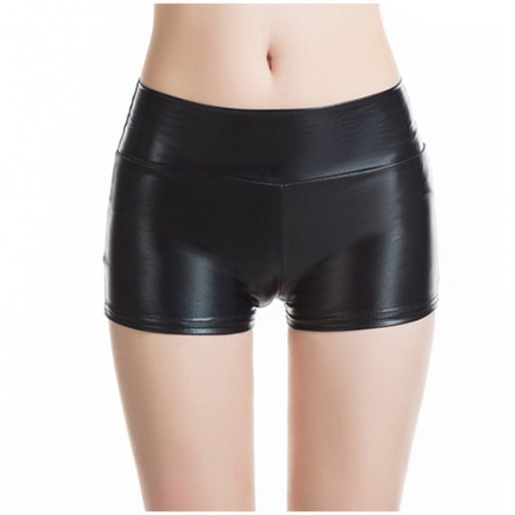 Only Moment Womens Fold Over Shorts Leather Stage Leather Shorts Y2K Micro Mini Shorts Elastic Waist Lounge Pajama Bottoms 2026 Summer Yoga Athletic Short Black,L