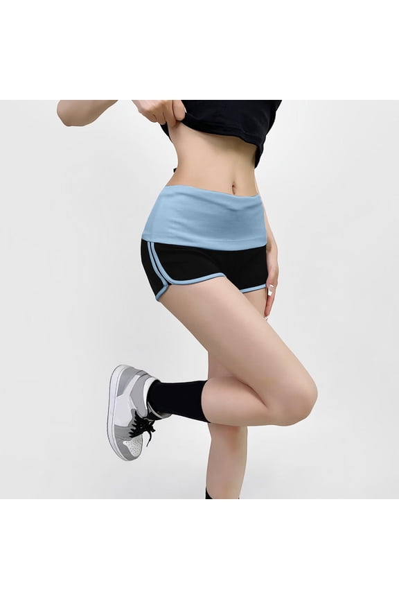 Womens Fold Over Shorts Polyester-Cotton Blend Athletic Shorts Elastic Waist Y2K Lounge Shorts Foldover Cute Pajama Micro Bottoms Mini Shorts Sleepwear Black,S