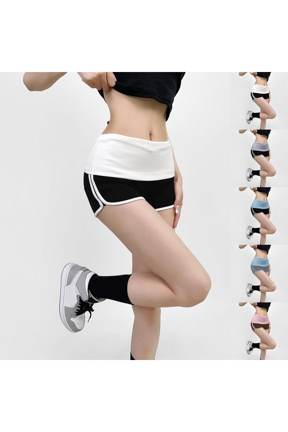 Womens Fold Over Shorts Polyester-Cotton Blend Athletic Shorts High Rise Stretchy Yoga Rollover Shorts Slim Fit Cute Lounge Shorts Micro Bottoms Pink,S