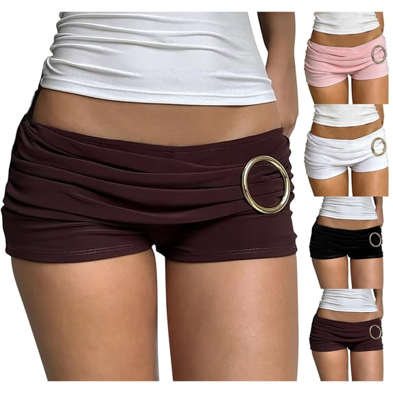 Only Moment Womens Fold Over Shorts Polyester,Spandex Y2K Micro Mini Shorts Elastic Waist Lounge Pajama Bottoms 2026 Summer Yoga Athletic Short Black,S