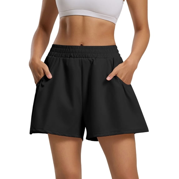 Only Moment Womens Lightweight Shorts Polyester,Spandex High Waisted Work Travel Pants with Pockets Stretchy Business Casual Slacks Yoga Shorts with Pockets Black,XL