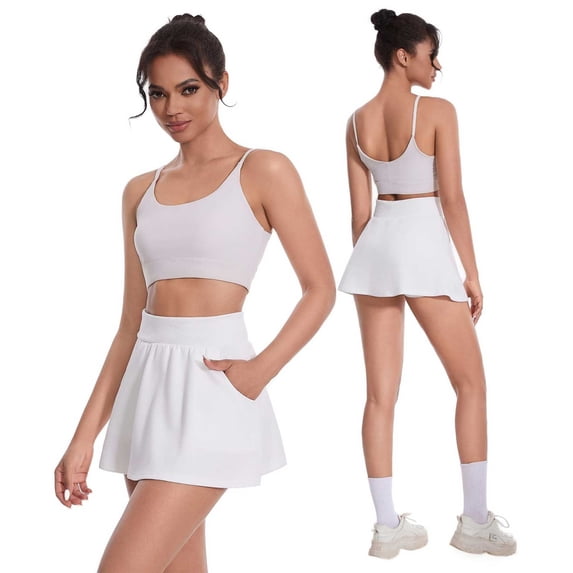 Only Moment Womens Linen Skirt Pants Wide Leg Polyester,Spandex Yoga Shorts Drawstring Tie Built-In Shorts Casual Skirts with Pockets Athletic Skorts for Wowomen White,M