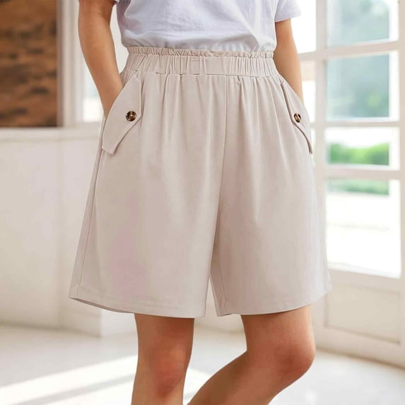 Only Moment Womens Shorts Chemical Fiber Blends High Waisted Wide Leg Knitted Wide Leg Soft Pajama Shorts Women Vacation Outfits Women's Shorts Light Yellow,XL