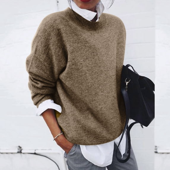 Only Moment Yellow Long Sleeve Lightweight Knit Tops Crew Neck Soft Lightweight Long Sleeve Sweater, Basic Knit Pullover for Casual Daily Wear, Business, Travel and Everyday Layering 5XL