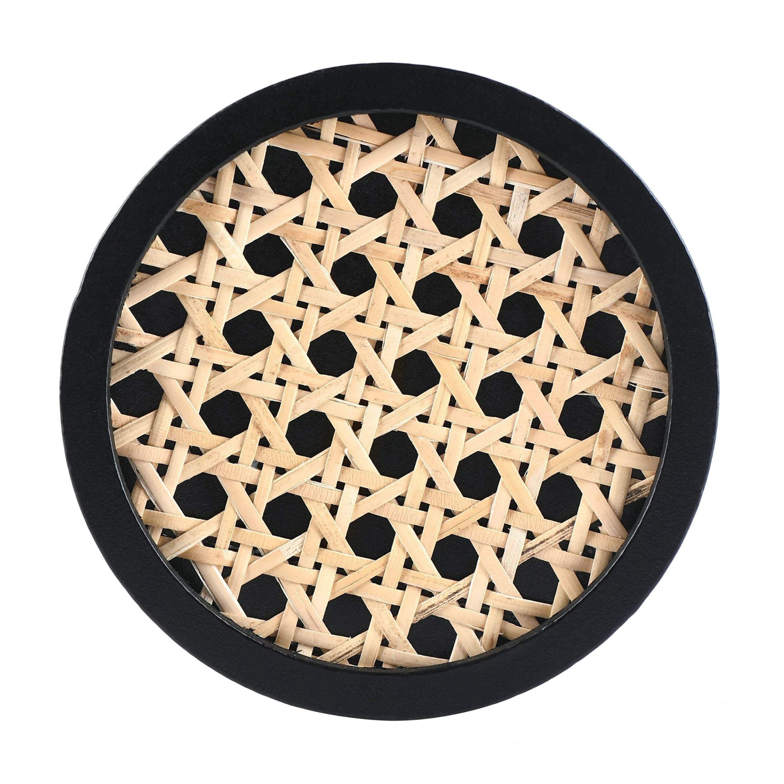 MomentDecor Unique Rattan Wood Coasters Round Shape Set of 4 Exclusive ...