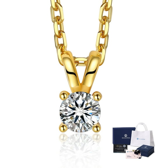 MomentWish 0.5 Carat Round Cut Lab Grown Diamond Solitaire Pendant Necklace 14K Gold Plated for Women