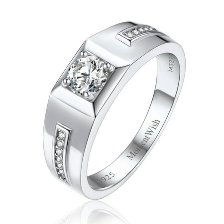 MomentWish 0.5Carat Moissanite D Color VVS1 Simulated Diamond Engagement Wedding Rings For Women Men 925 Sterling Silver Ring Size9