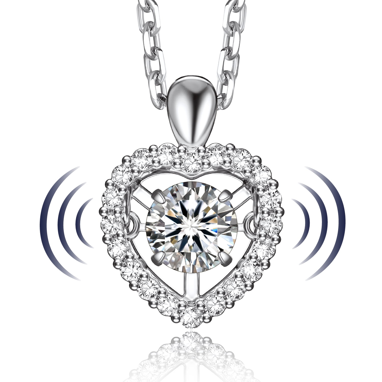 Ciondolo Grande Cuore Aperto In Moissanite Vera 2-5 Ct – Argento 925 Placcato Oro Bianco 14K – Infinity Jewels