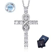 MomentWish 1.2 Carat Moissanite Cross Necklace for Women 925 Sterling Silver Easter Christian Mothers Day Gifts for Her