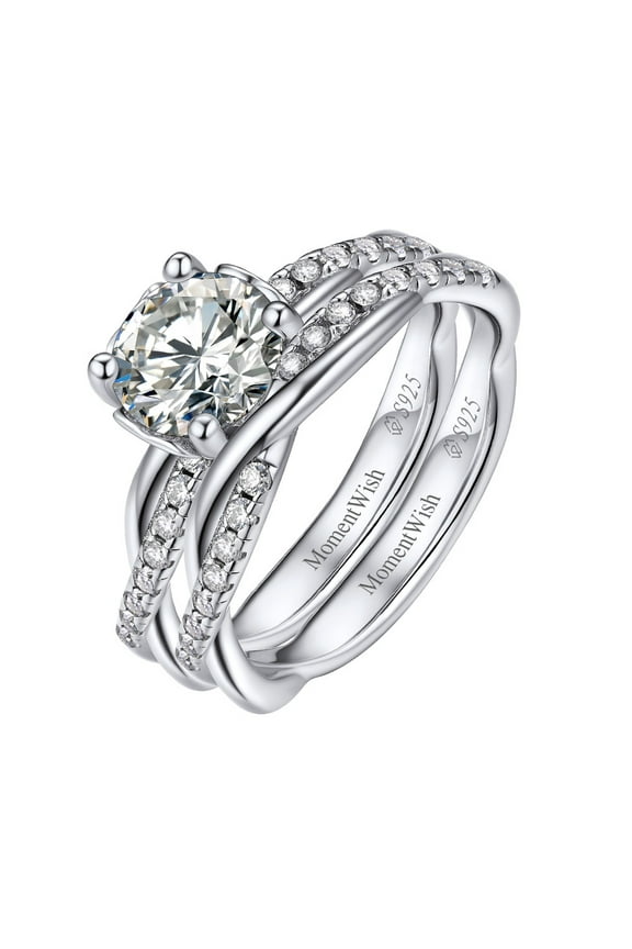 1.3 Carat Round Cut Moissanite Engagement Rings Set,Wedding Bridal Ring Set Infinity Ring Promise Ring 925 Sterling Silver with 18K White Gold Plated
