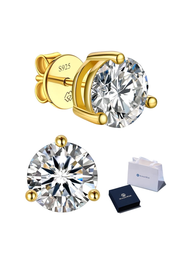 1 Carat Brilliant Cut Moissanite Earrings 14K Gold Plated Studs Jewelry Gift for Women