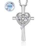 MomentWish 1 Carat Moissanite Cross Necklace 925 Sterling Silver Pendant Birthday Christmas Easter Gifts for Her
