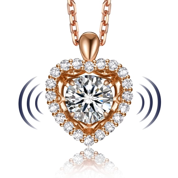 MomentWish 1 Carat Moissanite Dance Necklace for Women 14K Rose Gold Plated for Valentine's Day Gift