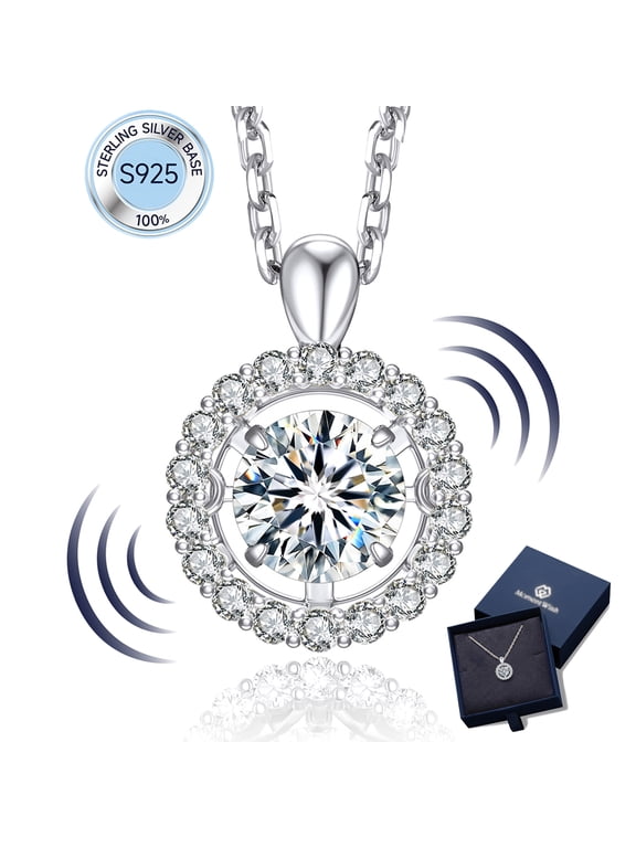 1 Carat Moissanite Halo Pendant Necklace for Women Dancing Simulated Diamond Necklace Sterling Silver Sparkling Gift for Her