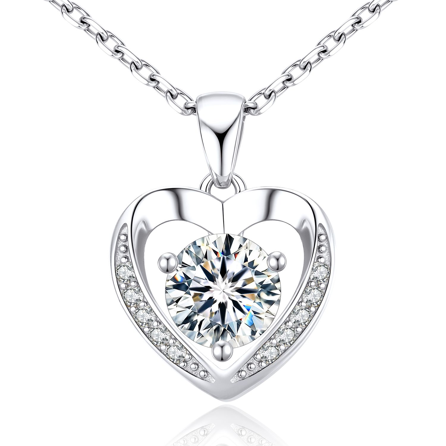 MomentWish 1 Carat Moissanite Heart Necklace 18K White Gold Plated Jewelry Christmas Valentines Mother's Day Gifts for Women Mom Wife Lover