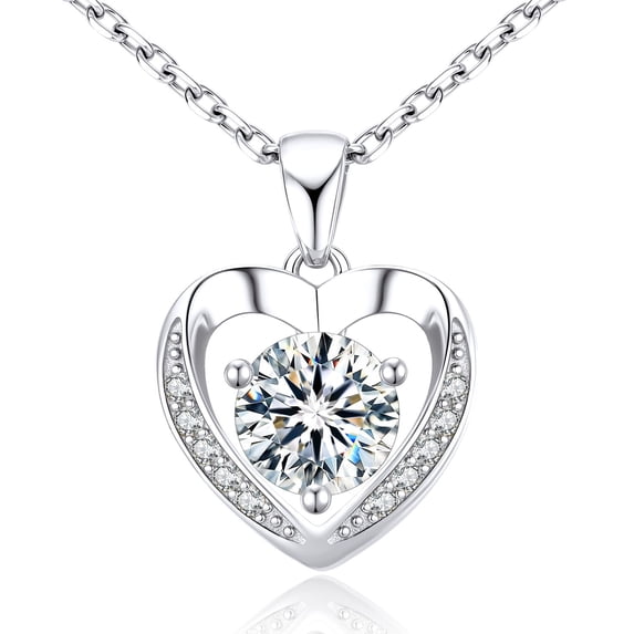 MomentWish 1 Carat Moissanite Heart Necklace 18K White Gold Plated Jewelry Christmas Valentines Mother's Day Gifts for Women Mom Wife Lover