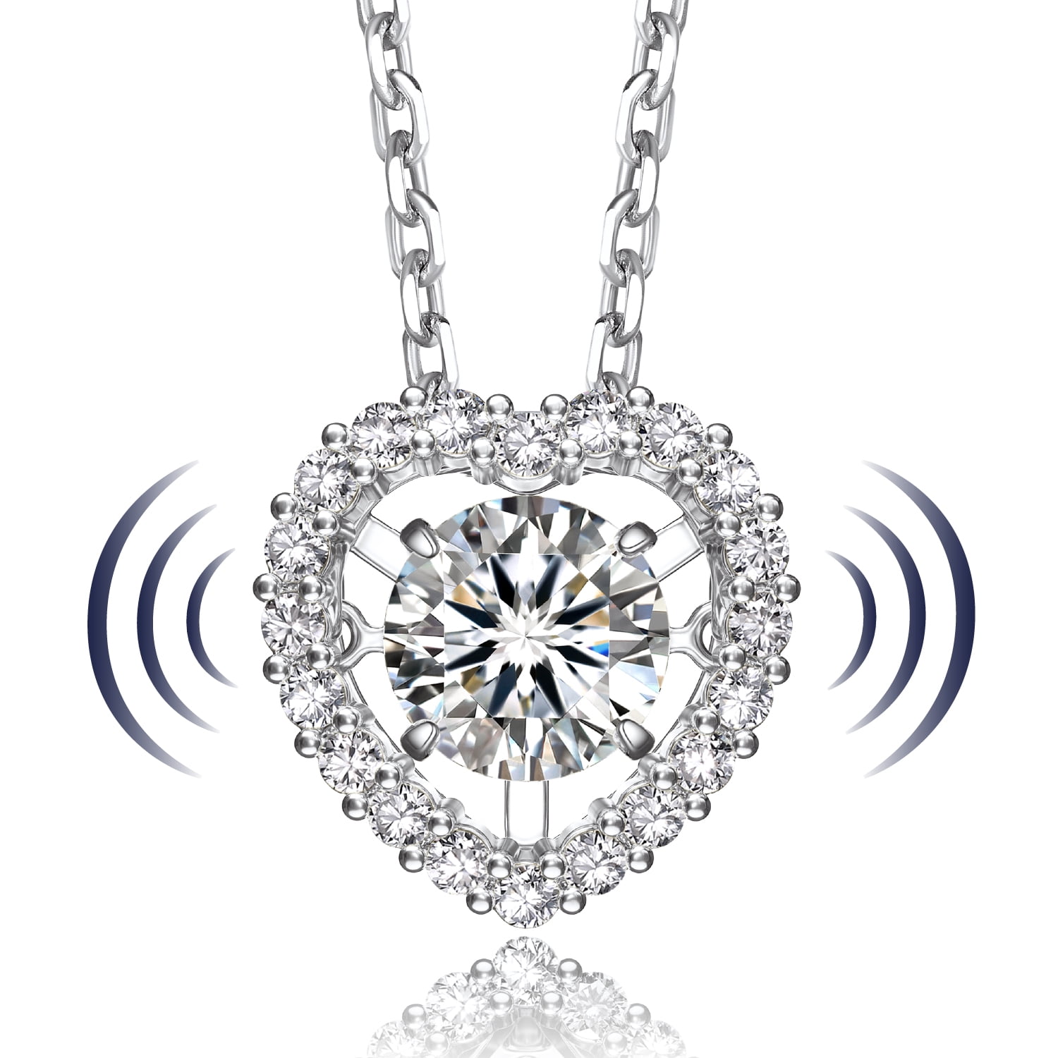 MomentWish 1 Carat Moissanite Heart Necklace for Women in 14k White Gold Plated,Anniversary Valentine's Day Gift for Wife