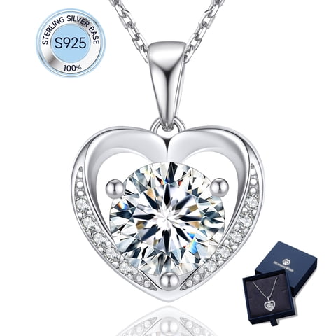 2 Carat Moissanite Heart Pendant Necklace for Women 925 Sterling Silver Jewelry Gifts for Her Mom Wife