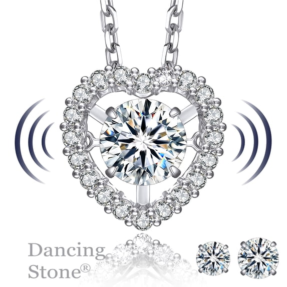 MomentWish 1 Carat Moissanite Heart Pendant Necklaces 18K White Gold Plated Christmas Jewelry Gift for Women