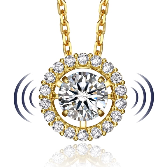 MomentWish 1 Carat Moissanite Necklace Dance Pendant for Women 14K Gold Plated Sterling Silver Dainty Simulated Diamond Necklace