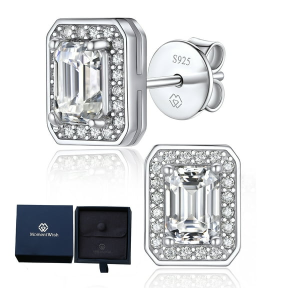 MomentWish 1 Carat Moissanite Stud Earrings for Women, D Color VVS1 Simulated Diamond 925 Sterling Silver Earrings