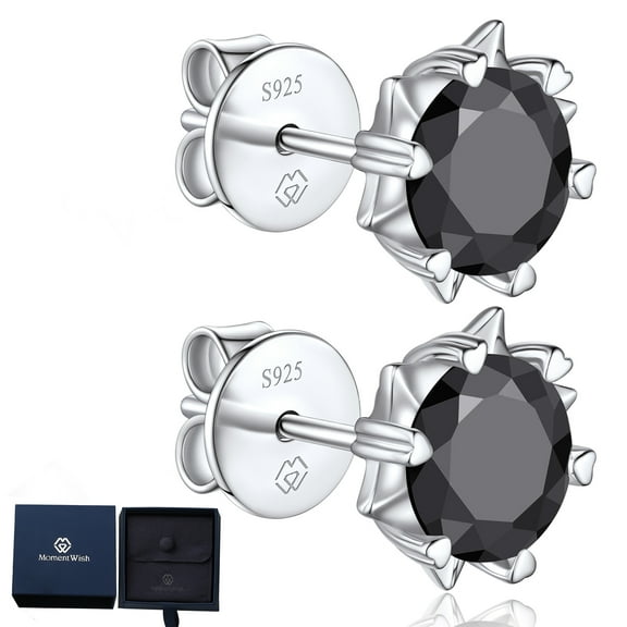 MomentWish 1 Carat D Color VVS1 Moissanite Stud Earrings for Men Women, 925 Sterling Silver Solitaire Black Earrings